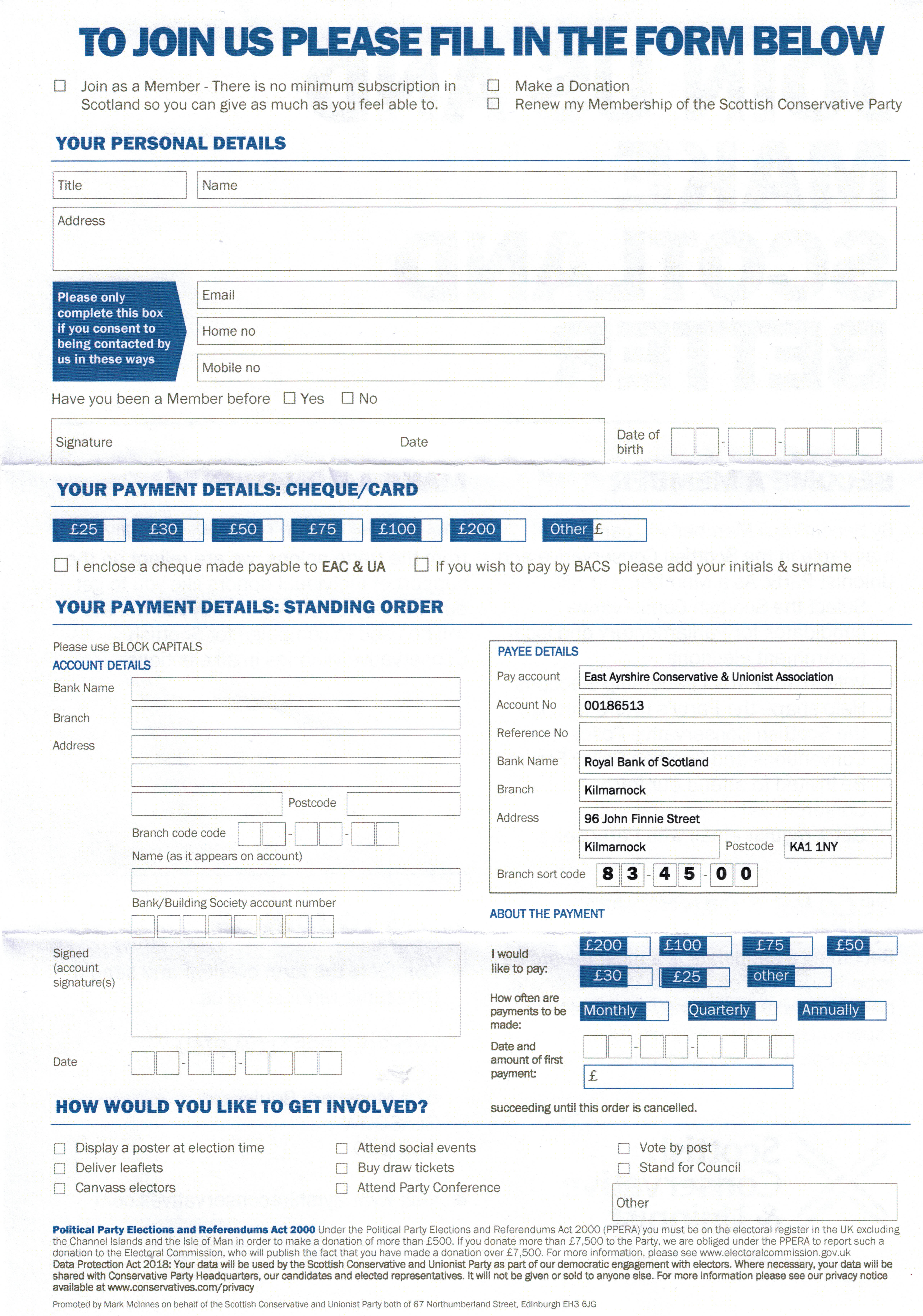 Conservative Party Membership Form